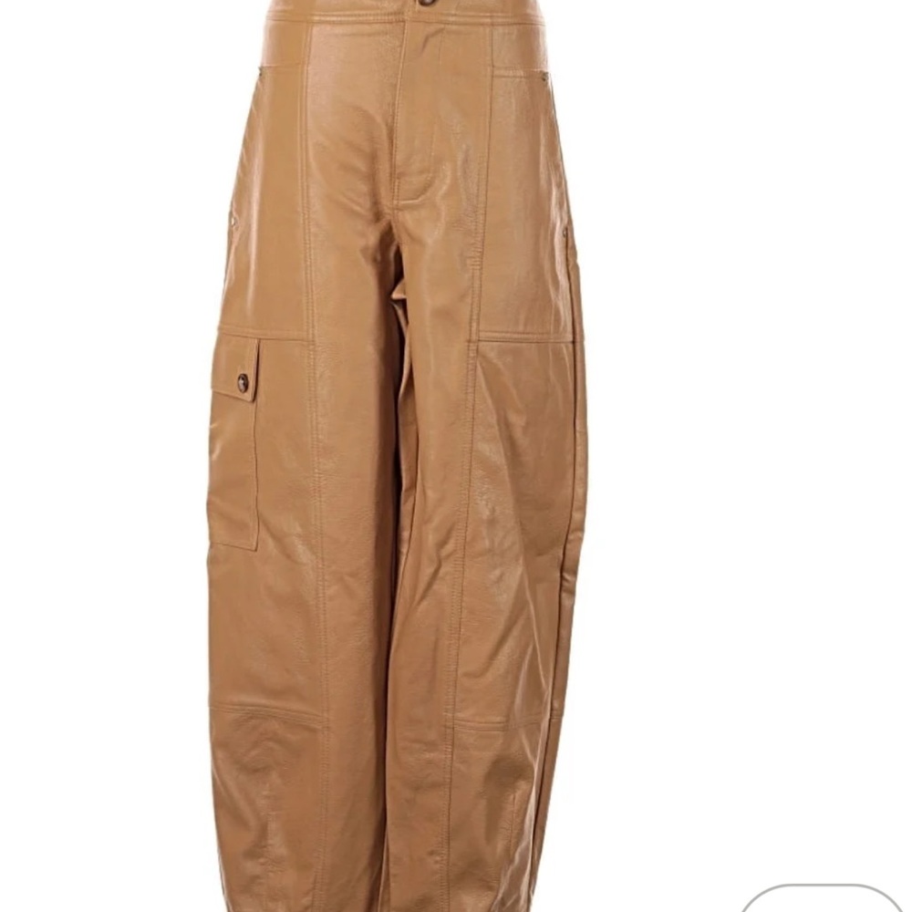 Anthropologie Peanut Butter Faux Leather Barrel Cargo Pants Size 4